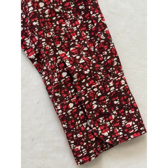 Ann Mashburn Blouse Shirt S Red & White Geometric Print Button Up Cotton Top - Picture 4 of 10